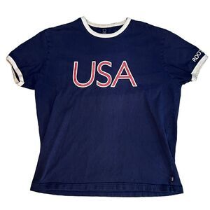 2004 Roots USA Olympics T-Shirt Size XL Navy USA Spellout Short Sleeve Shirt